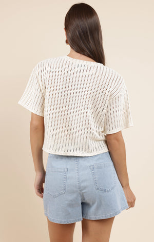 SADIE AND SAGE Women's Top Sadie And Sage Cheese Board Open Knit S/Slv Top