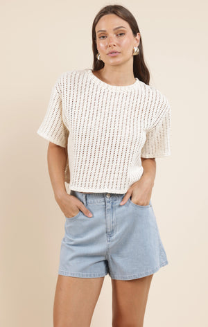 SADIE AND SAGE Women's Top Sadie And Sage Cheese Board Open Knit S/Slv Top