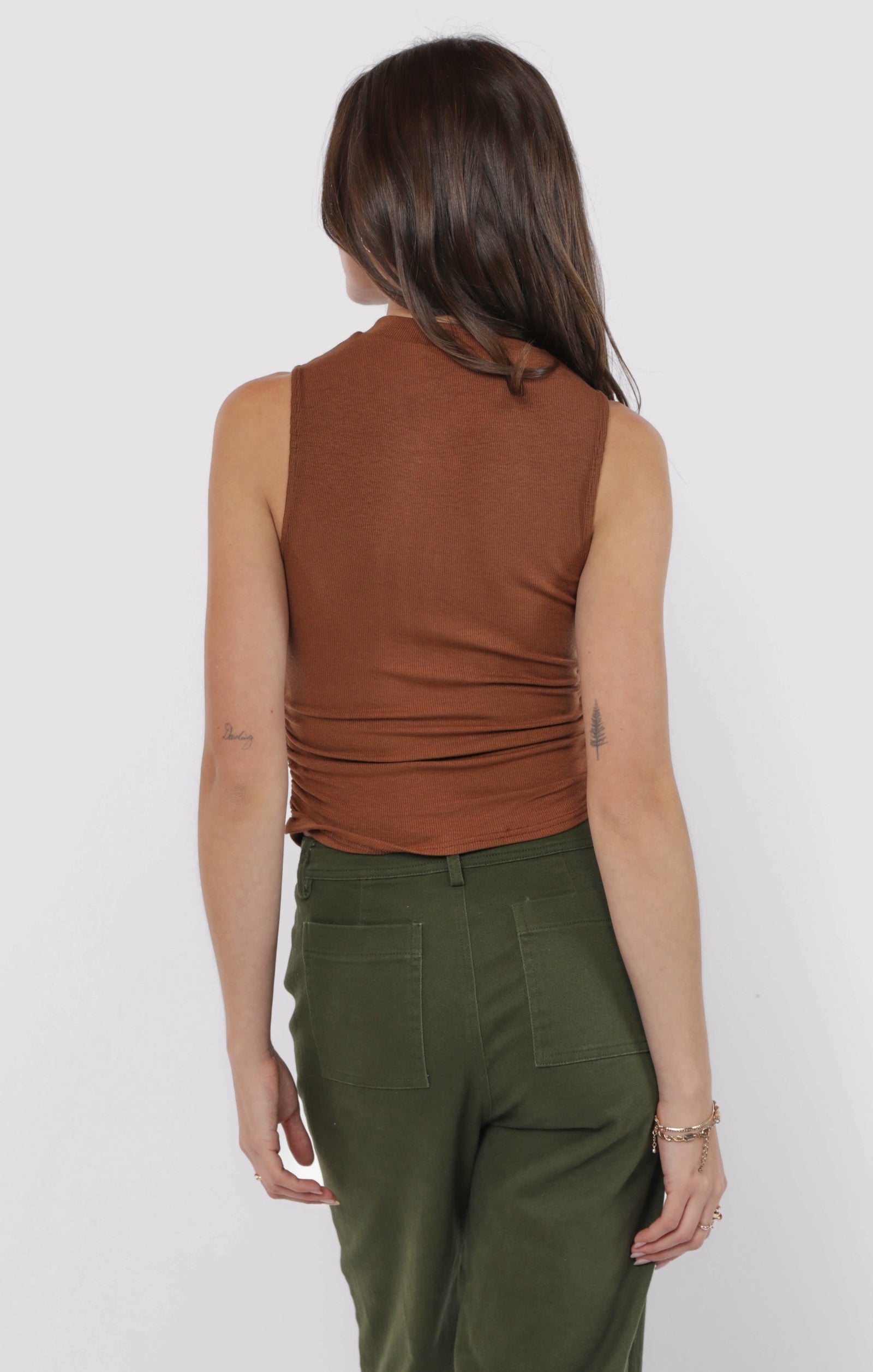 SADIE AND SAGE Women's Top BROWN / XS Sadie And Sage Ronan Mock Neck Ruched Knit Tank AH3202