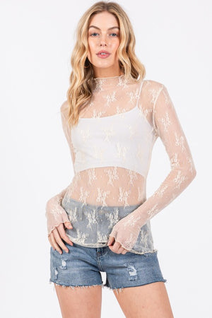 SEWN + SEEN Women's Top Long Sleeve Floral Lace Top