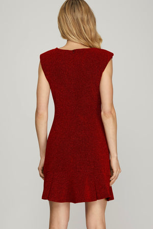 SHE AND SKY Women's Dresses Sleeveless Stretched Metallic Ruffle Hem Mini Dress || David's Clothing