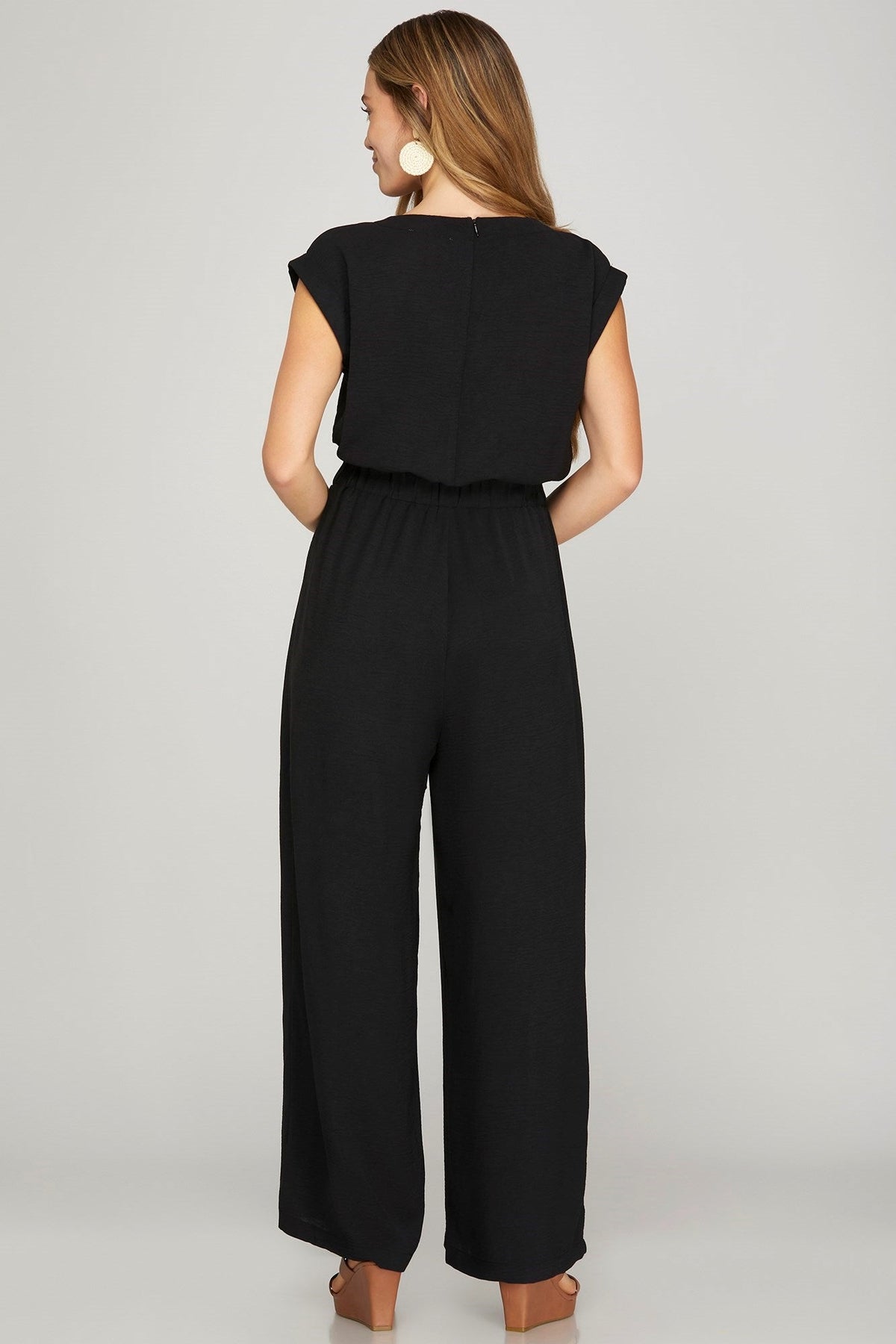 SHE AND SKY Women's Pants Sleeveless Elastic Waist Woven Jumpsuit