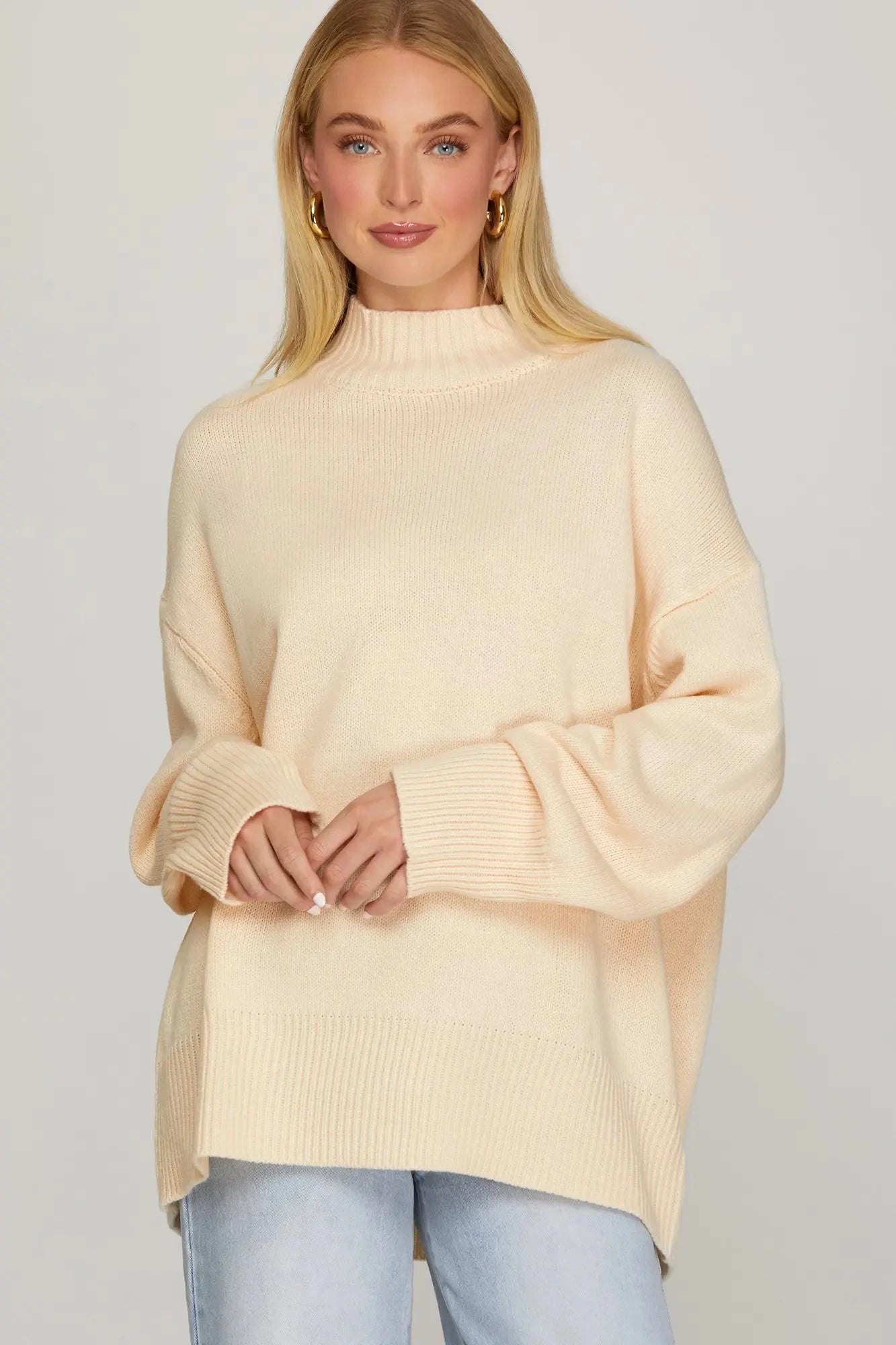 SHE AND SKY Women's Sweater Long Sleeve Mock Neck Sweater