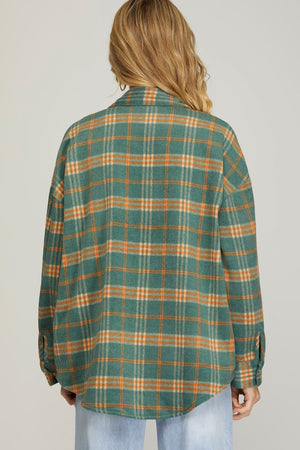 SHE AND SKY Women's Top Long Sleeve Plaid Shacket || David's Clothing