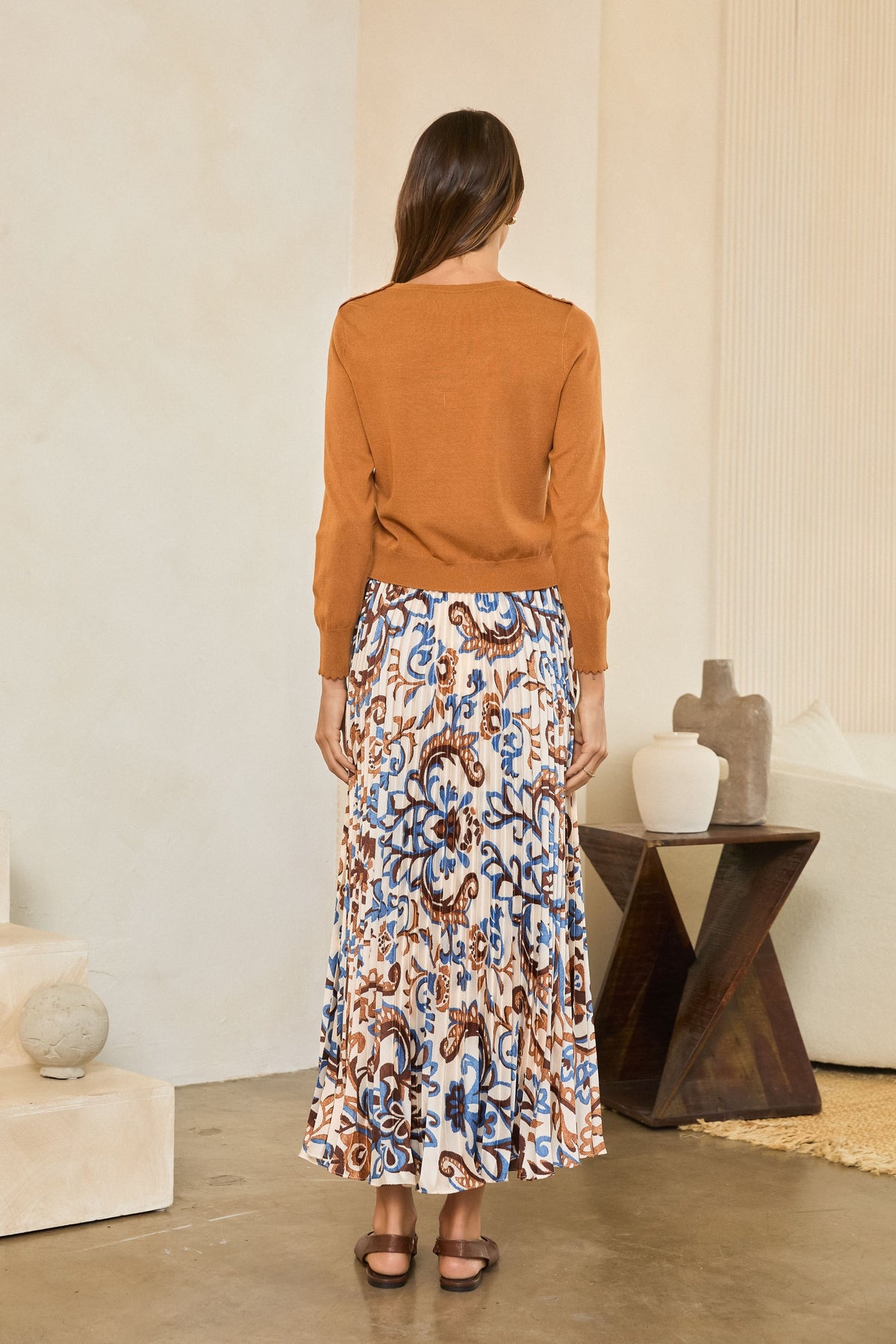 SKIES ARE BLUE Women's Skirts Printed Pleated Midi Skirt