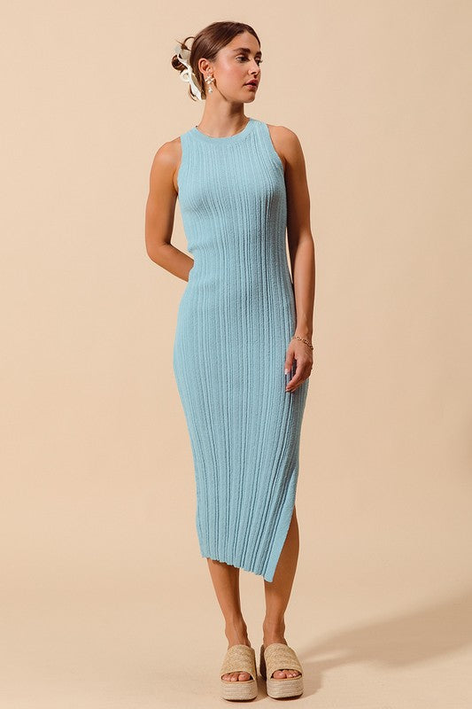 SO ME Women's Dresses Variegated Stretchy Rib Fitted Summer Midi Dress