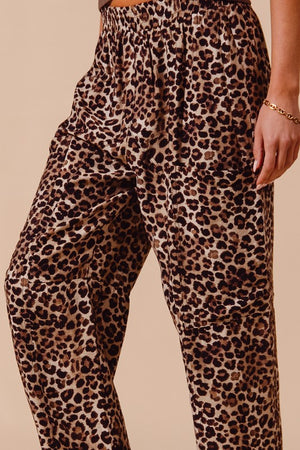 SO ME Women's Pants Leopard Print Wide Leg Pants With Big Patch Pocket