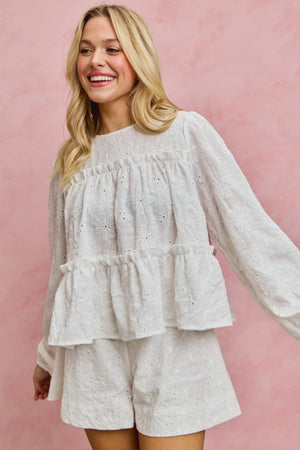 SO ME Women's Shorts Embroidered Eyelet Wide Leg Shorts