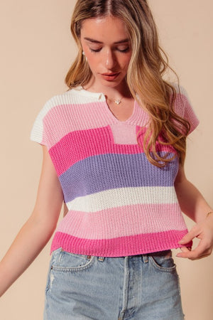 SO ME Women's Sweaters Multi Color Stripe Loose Fit Sleeveless Sweater Top