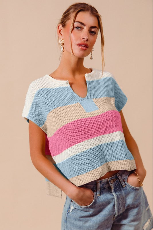 SO ME Women's Sweaters Multi Color Stripe Loose Fit Sleeveless Sweater Top