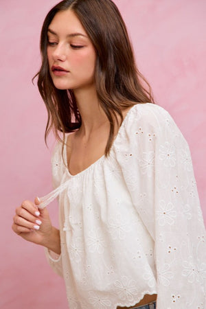 SO ME Women's Top Cotton Gauze Eyelet Scallop Edge Blouse Top