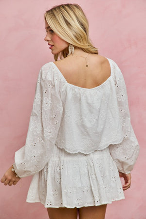 SO ME Women's Top Cotton Gauze Eyelet Scallop Edge Blouse Top