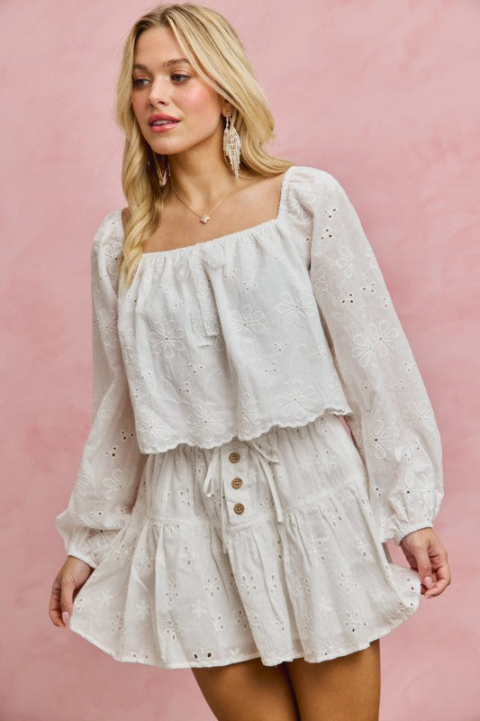 SO ME Women's Top Cotton Gauze Eyelet Scallop Edge Blouse Top