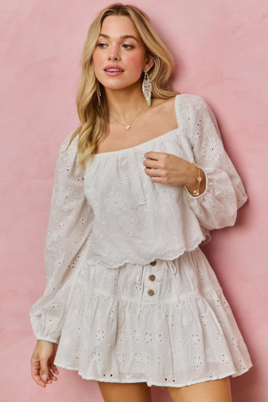 SO ME Women's Top Cotton Gauze Eyelet Scallop Edge Blouse Top