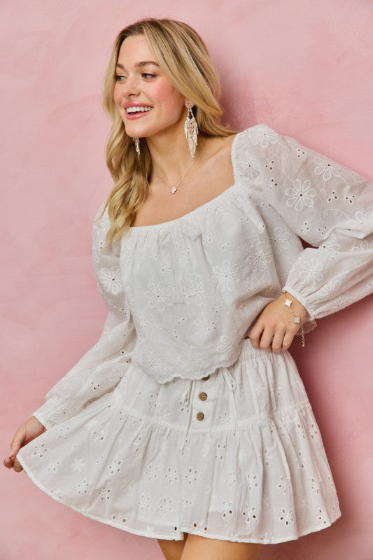 SO ME Women's Top Cotton Gauze Eyelet Scallop Edge Blouse Top