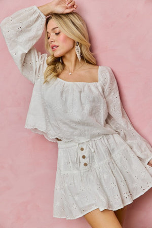 SO ME Women's Top Cotton Gauze Eyelet Scallop Edge Blouse Top