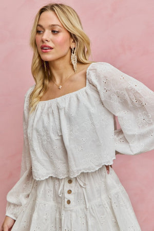 SO ME Women's Top Cotton Gauze Eyelet Scallop Edge Blouse Top