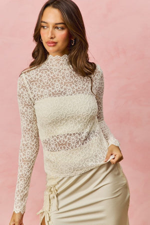 SO ME Women's Top Floral Lace Long Sleeves Layered Top