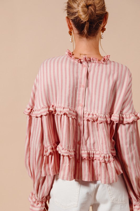 SO ME Women's Top Variegated Stripe Reversible Flowy Boho Top