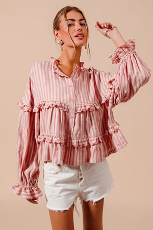 SO ME Women's Top Variegated Stripe Reversible Flowy Boho Top