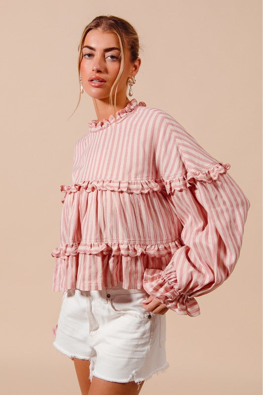 SO ME Women's Top Variegated Stripe Reversible Flowy Boho Top