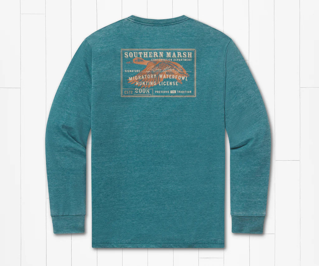 SOUTHERN MARSH COLLECTION Men's Tees Southern Marsh Seawash LS Tee - Waterfowl License || David's Clothing
