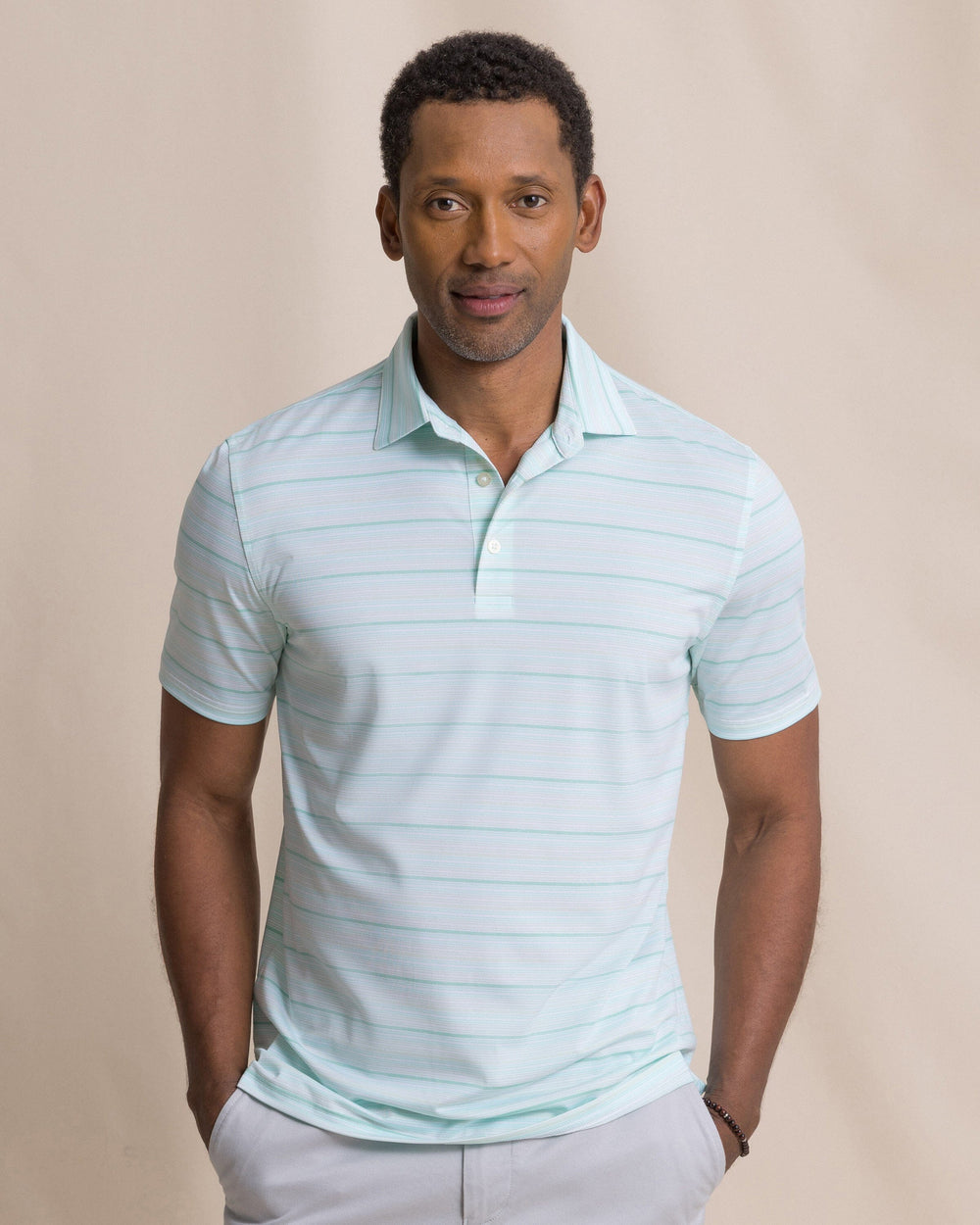 SOUTHERN TIDE Men's Polo HEATHER SEA PINK / S Southern Tide Driver Wild Winds Stripe Polo 122363040