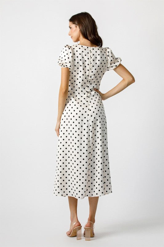STORIA Women's Dresses Chic Polka Dot Silk Midi Dress