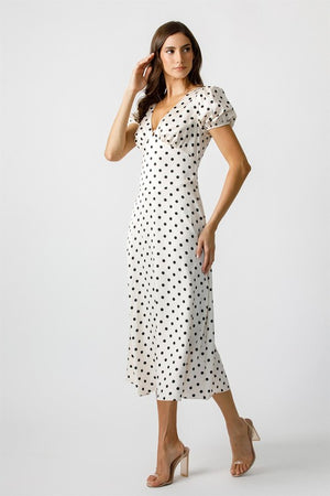STORIA Women's Dresses Chic Polka Dot Silk Midi Dress