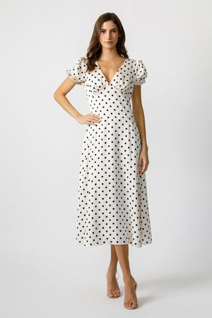 STORIA Women's Dresses Chic Polka Dot Silk Midi Dress