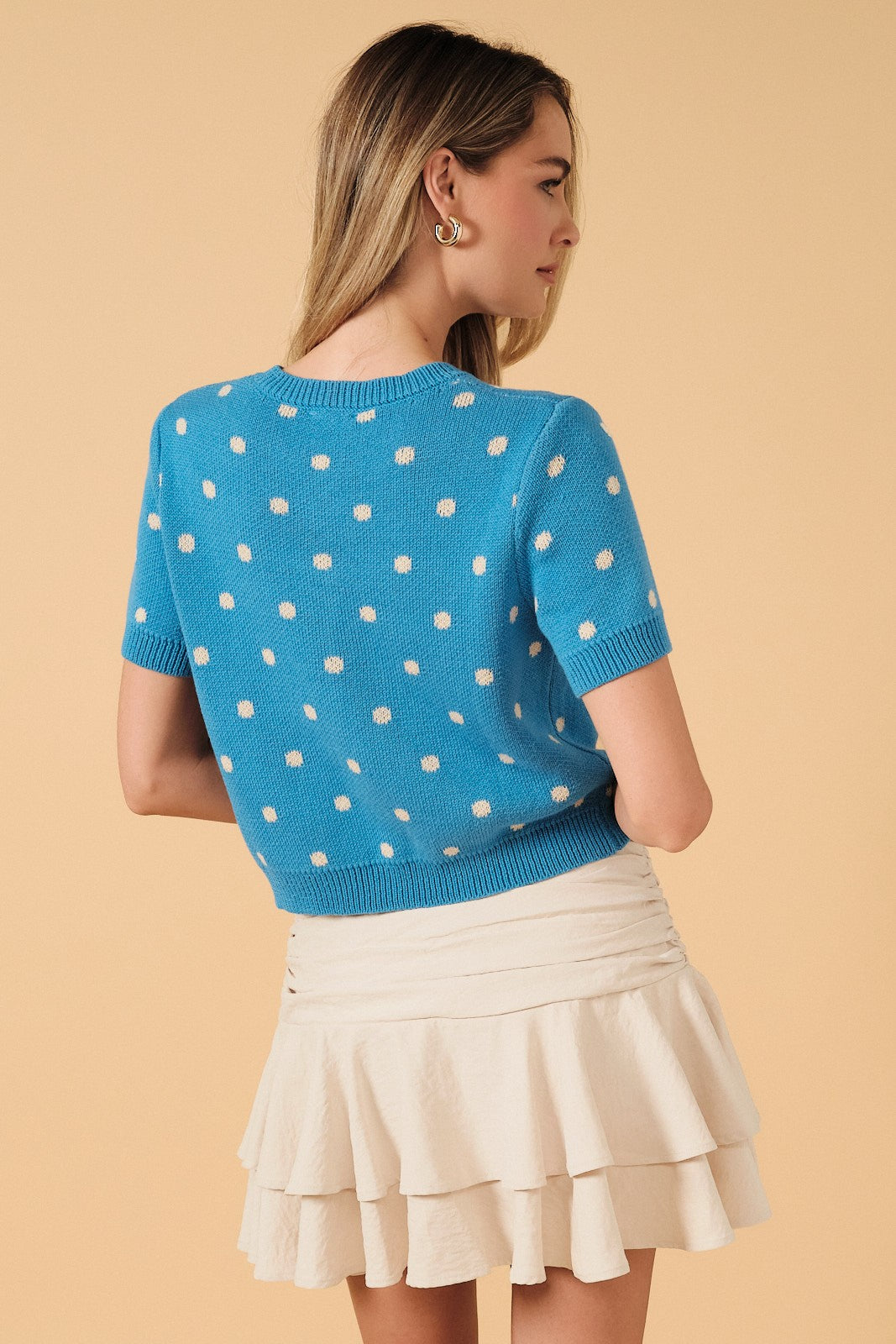 SUNDAY EDITION Women's Sweater Round Neck Button Down Polka Dot Sweater Cardigan