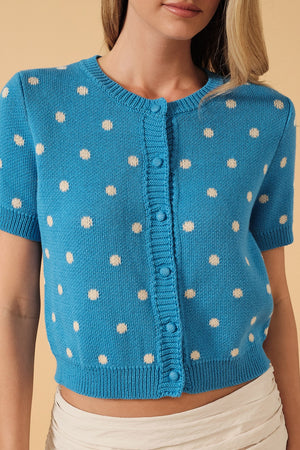 SUNDAY EDITION Women's Sweater Round Neck Button Down Polka Dot Sweater Cardigan