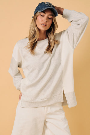 SUNDAY EDITION Women's Top Crew Neck Long Sleeve Color Block Oversize Top