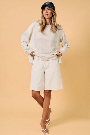 SUNDAY EDITION Women's Top Crew Neck Long Sleeve Color Block Oversize Top