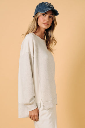 SUNDAY EDITION Women's Top Crew Neck Long Sleeve Color Block Oversize Top