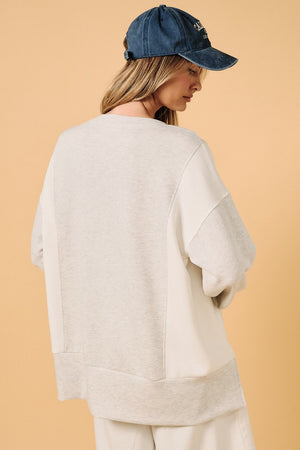 SUNDAY EDITION Women's Top Crew Neck Long Sleeve Color Block Oversize Top