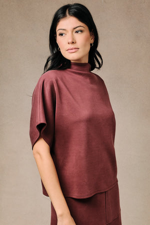 SUNDAY EDITION Women's Top Mock Neck Dolman Short Sleeve Soft Knit Pullover Top