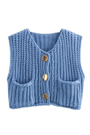 SUNDAYUP CLOTHIN Women's Outerwear BLUE / S Solid Round Neck Sweater Vest || David's Clothing SDUH-J6702