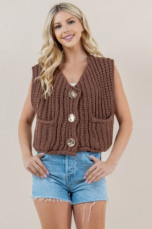 SUNDAYUP CLOTHIN Women's Outerwear BROWN / S Solid Round Neck Sweater Vest || David's Clothing SDUH-J6702