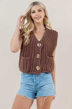 SUNDAYUP CLOTHIN Women's Outerwear Solid Round Neck Sweater Vest || David's Clothing