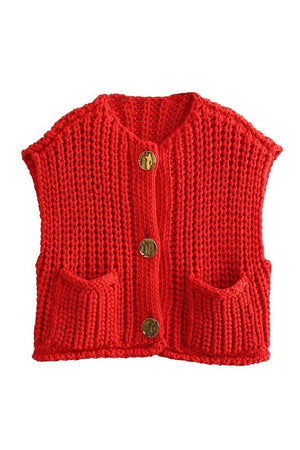 SUNDAYUP CLOTHIN Women's Top RED / S Solid Round Neck Sweater Vest || David's Clothing SDUH-J6702