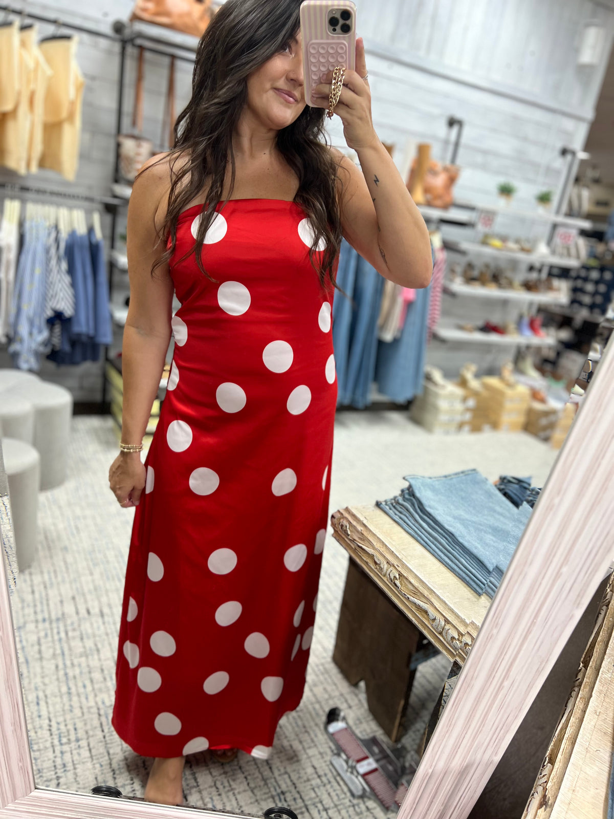 TCEC 25-Women's Dresses Strapless Polka Dot Print Dress