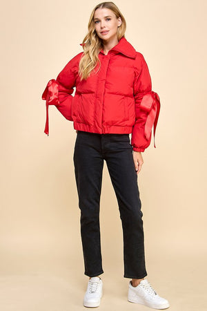 TCEC Women Jackets Puffer Jacket With Bow Knot Elbow String || David's Clothing