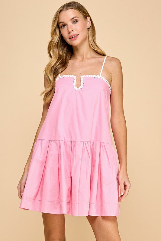 TCEC Women's Dresses Drop Waist Contrast Stitch Detail Dress || David's Clothing