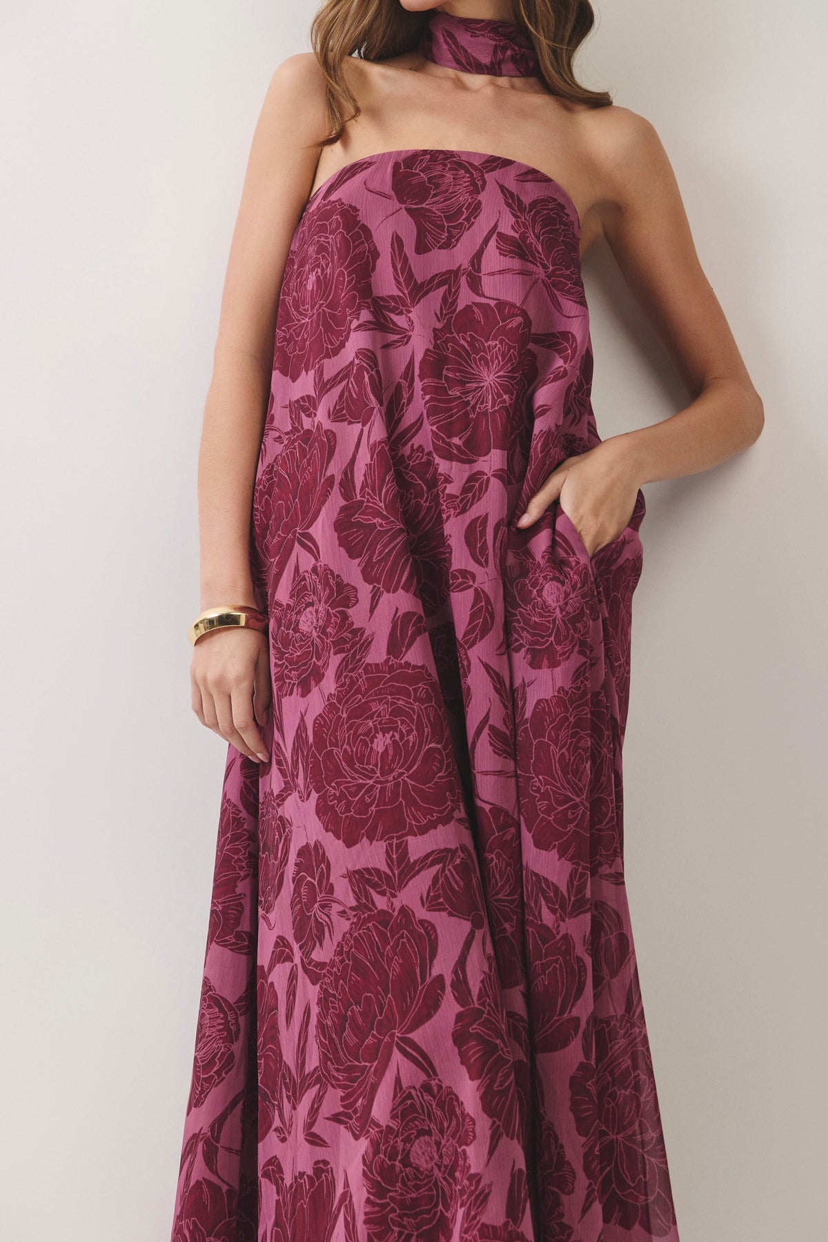 TCEC Women's Dresses Floral Print Scarf Maxi Dress