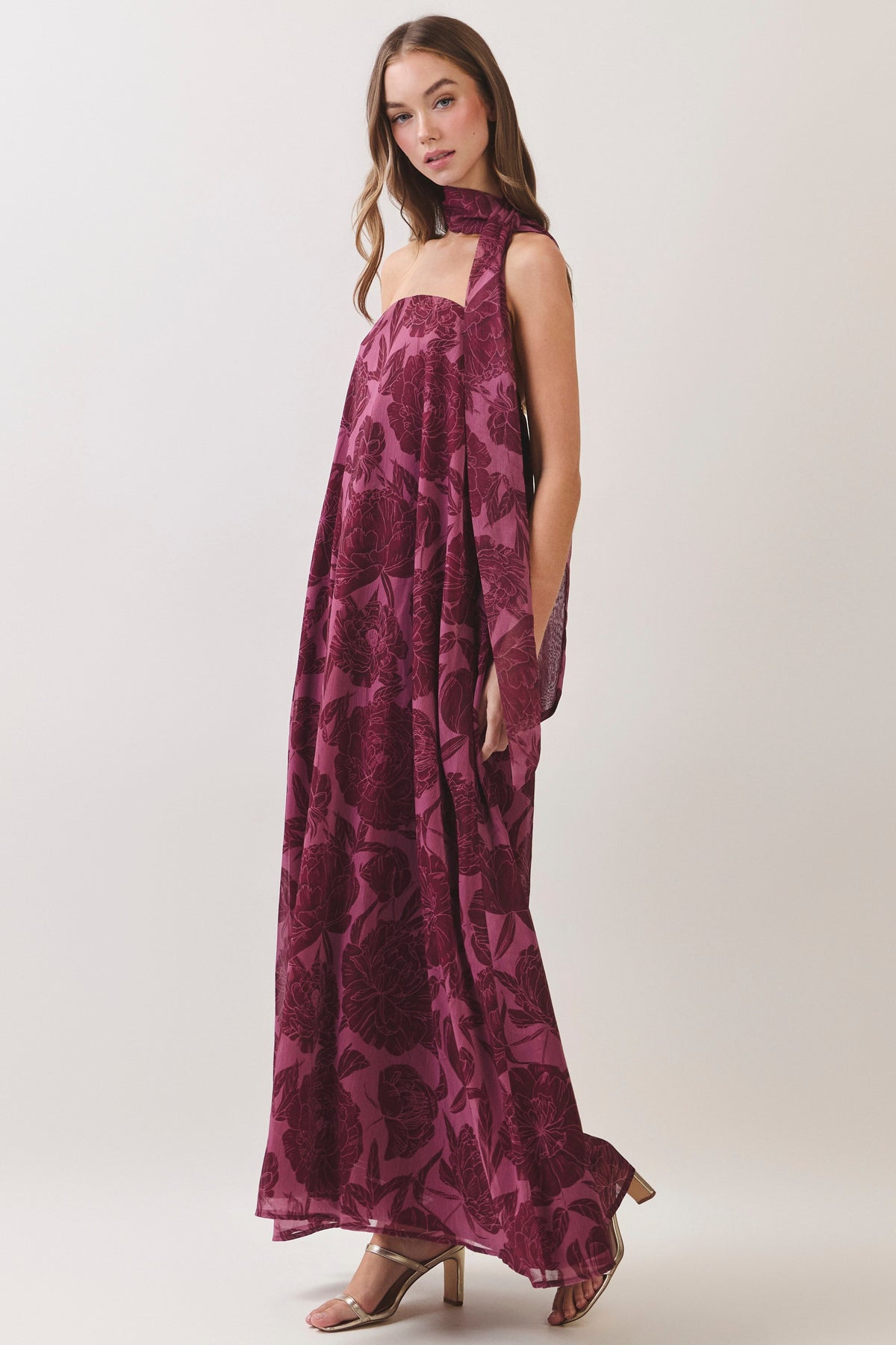 TCEC Women's Dresses Floral Print Scarf Maxi Dress