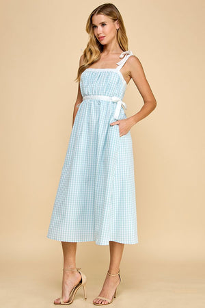 TCEC Women's Dresses Gingham Ruched Bust High Waist Midi Dress || David's Clothing