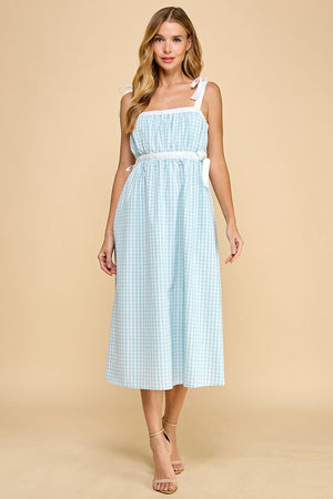 TCEC Women's Dresses Gingham Ruched Bust High Waist Midi Dress || David's Clothing