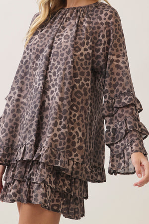 TCEC Women's Dresses Leopard Print Ruffle Tiered Mini Dress