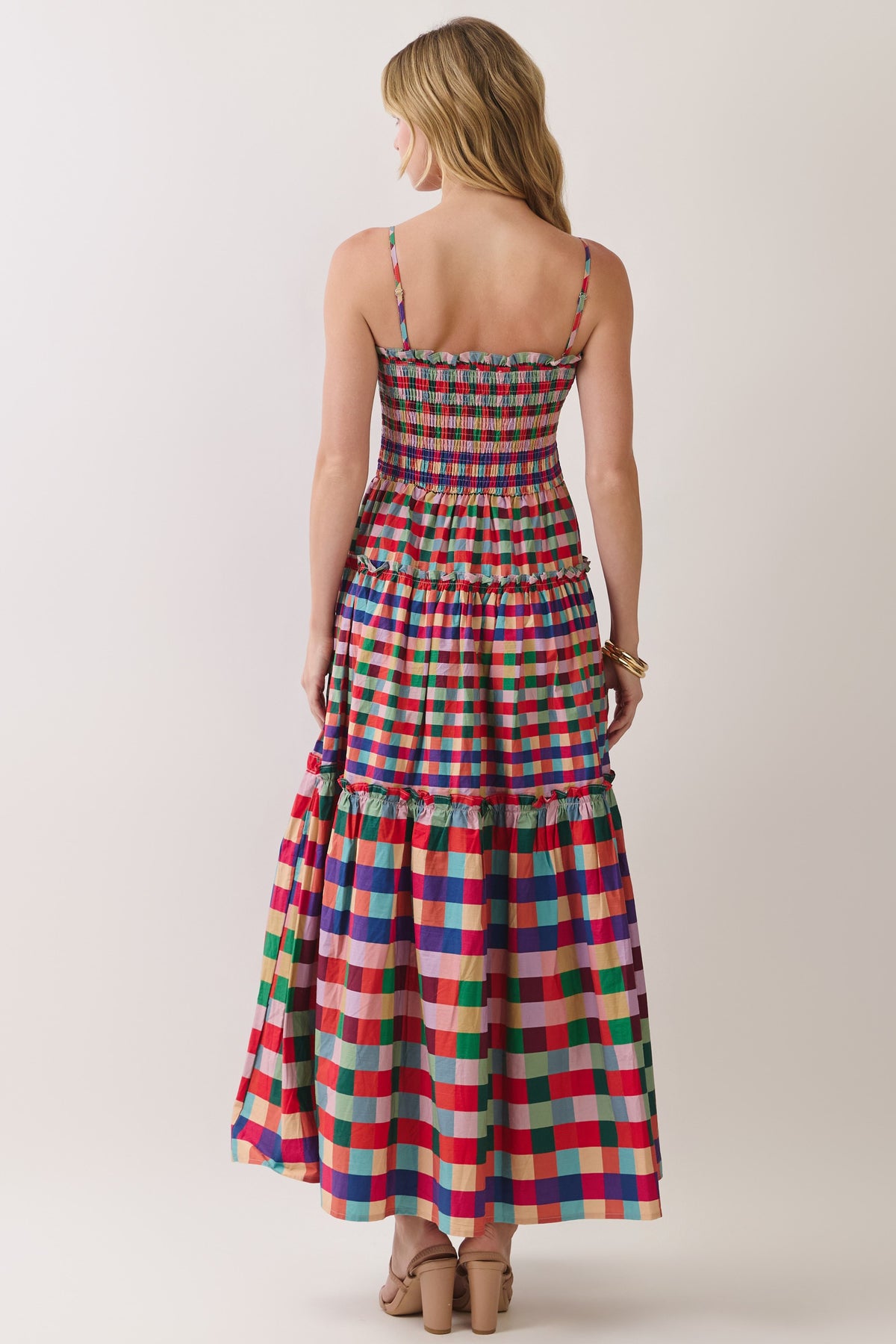 TCEC Women's Dresses Smocked Bodice Plaid Tiered Maxi Dress